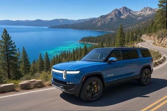 Drive Elevated Rivian R1S beside Lake Tahoe