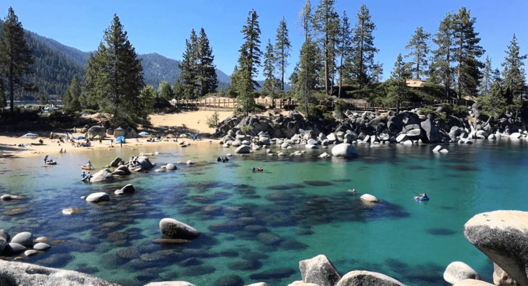 Clear water and granite boulders at Sand Harbor on Lake Tahoe