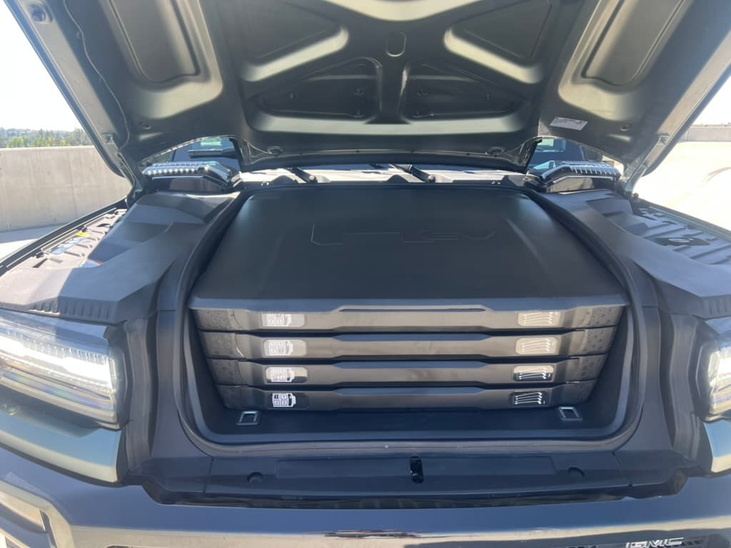 GMC HUMMER EV eTrunk with Sky Panel Storage Set and removable roof panel stored in place